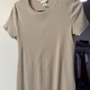 H&M Short-Sleeve Ribbed Tee in Taupe